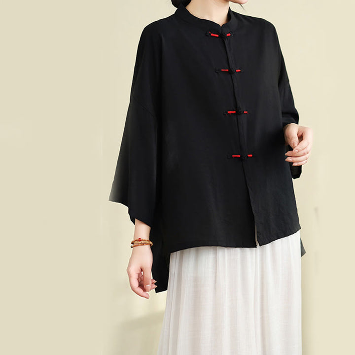 Buddha Stones 2pcs Casual Women's Frog Button Shirt Loose Pants Meditation Clothing Set - image 24