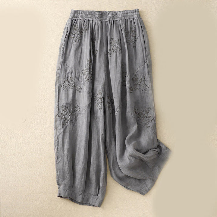 Buddha Stones Embroidered Pattern Women's Cotton Linen Harem Pants With Pockets - Gray - US12,UK/AU16,EU44 (3XL) - image 0