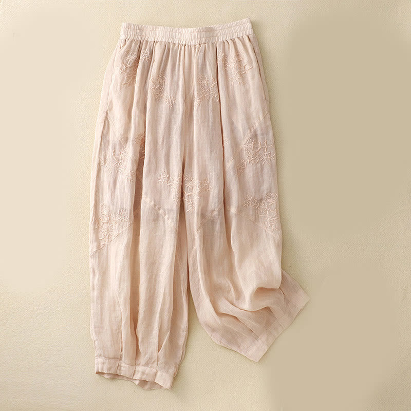 Buddha Stones Embroidered Pattern Women's Cotton Linen Harem Pants With Pockets - MistyRose - US12,UK/AU16,EU44 (3XL) - image 10