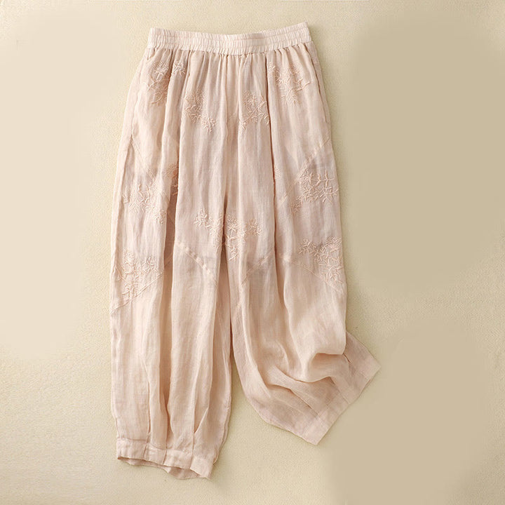 Buddha Stones Embroidered Pattern Women's Cotton Linen Harem Pants With Pockets - MistyRose - US12,UK/AU16,EU44 (3XL) - image 10