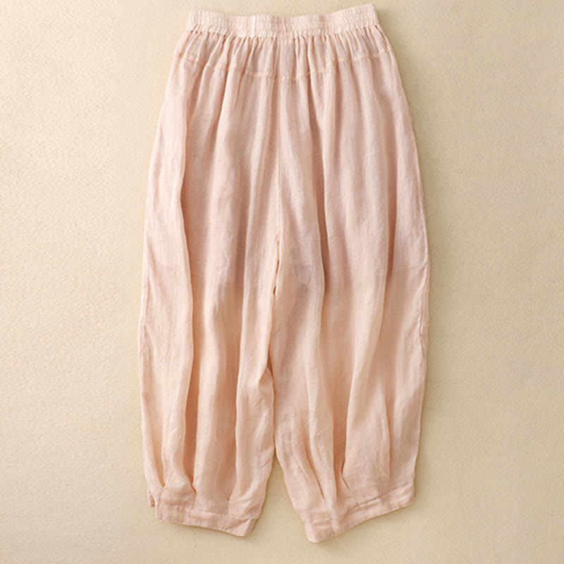 Buddha Stones Embroidered Pattern Women's Cotton Linen Harem Pants With Pockets - image 11