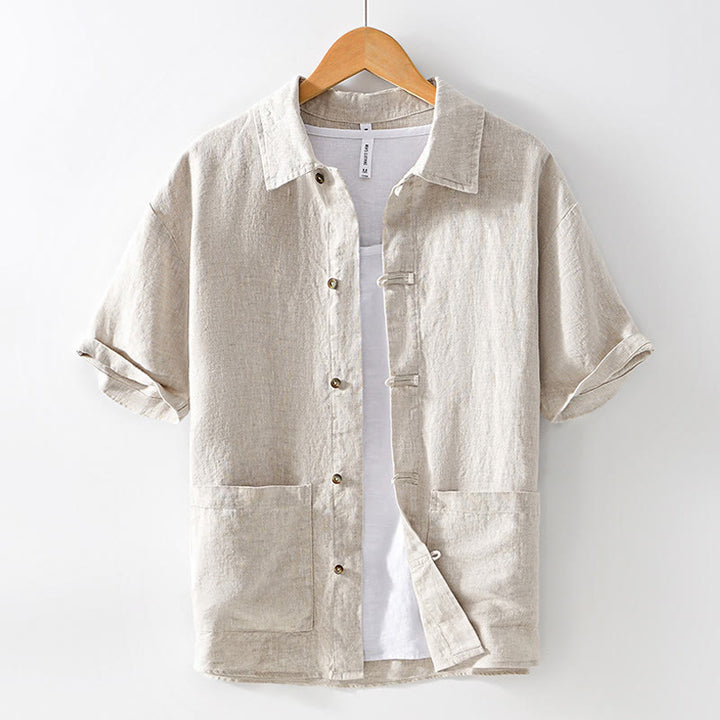 Buddha Stones Solid Summer Short Sleeve Buttons Linen Men's Shirt With Pockets - Linen - US/UK/AU42,EU52 (3XL) - image 0