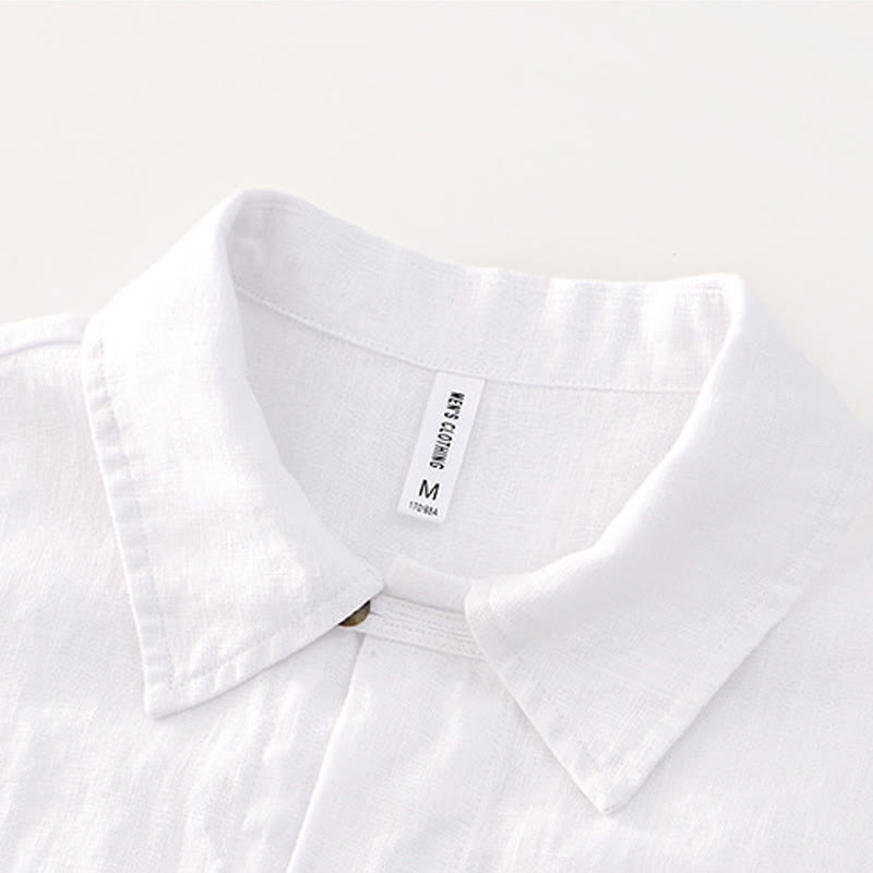 Buddha Stones Solid Summer Short Sleeve Buttons Linen Men's Shirt With Pockets - image 10