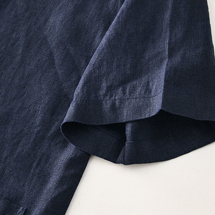 Buddha Stones Solid Summer Short Sleeve Buttons Linen Men's Shirt With Pockets - image 20