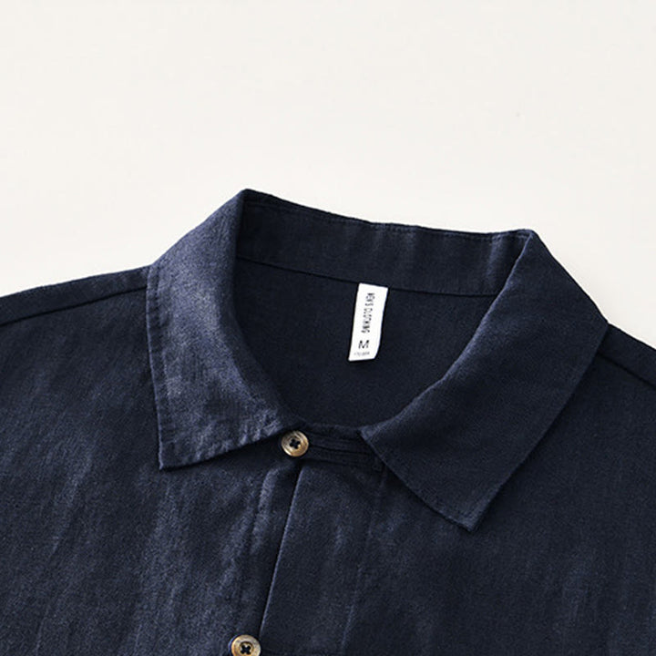 Buddha Stones Solid Summer Short Sleeve Buttons Linen Men's Shirt With Pockets - image 16