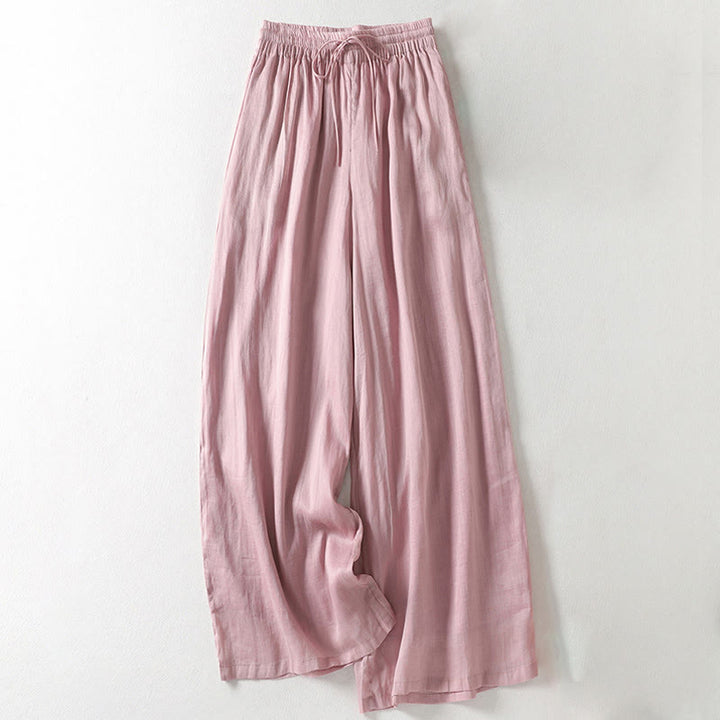 Buddha Stones Casual Drawstring Cotton Linen Ankle-Length Women's Wide Leg Pants With Pockets - LightPink - US8-10,UK/AU12-14,EU40-42 (2XL) - image 0