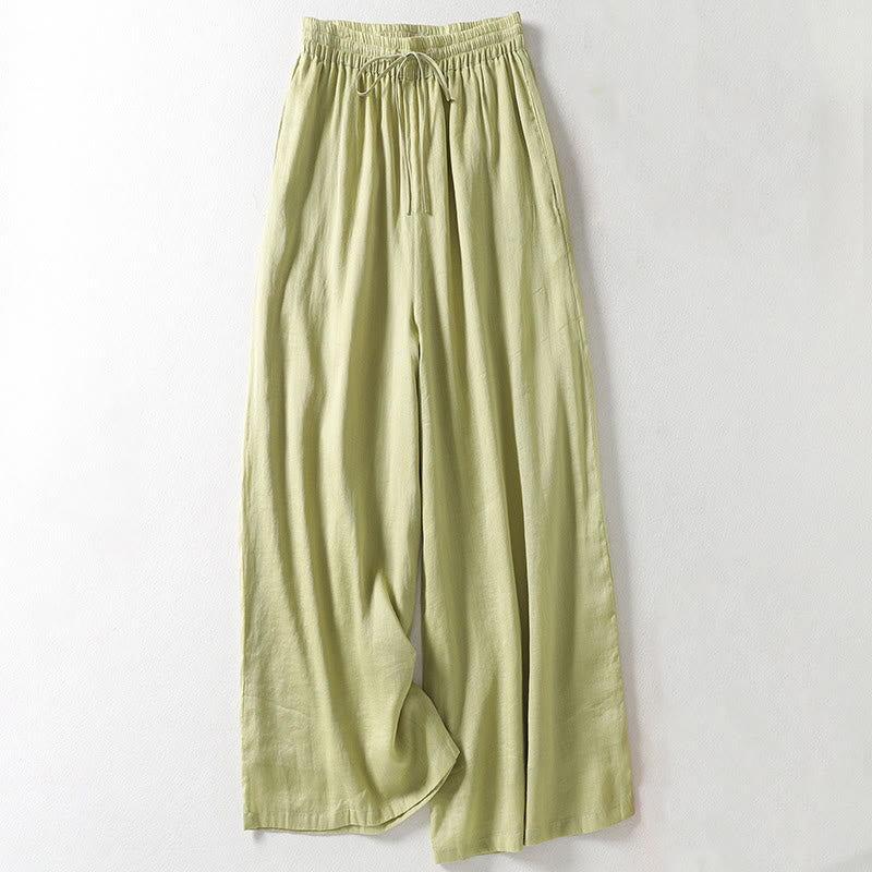 Buddha Stones Casual Drawstring Cotton Linen Ankle-Length Women's Wide Leg Pants With Pockets - Honeydew - US8-10,UK/AU12-14,EU40-42 (2XL) - image 13