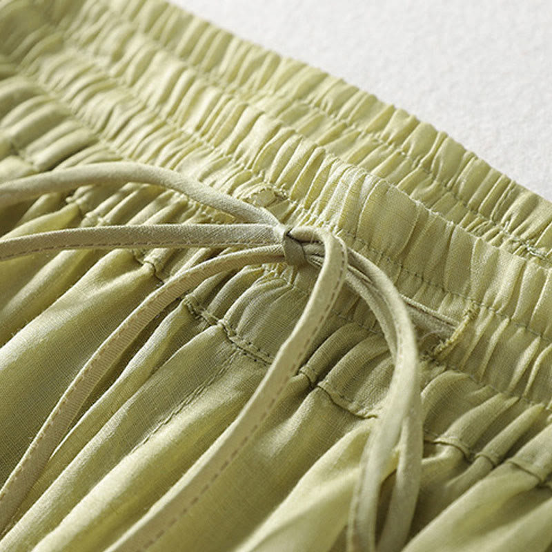 Buddha Stones Casual Drawstring Cotton Linen Ankle-Length Women's Wide Leg Pants With Pockets - image 17