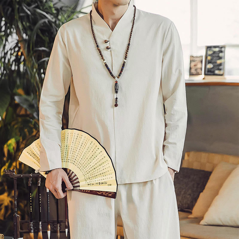 Buddha Stones 2Pcs Cotton Shirt Ankle-Length Pants With Pockets Men's Meditation Cloth Set - image 7