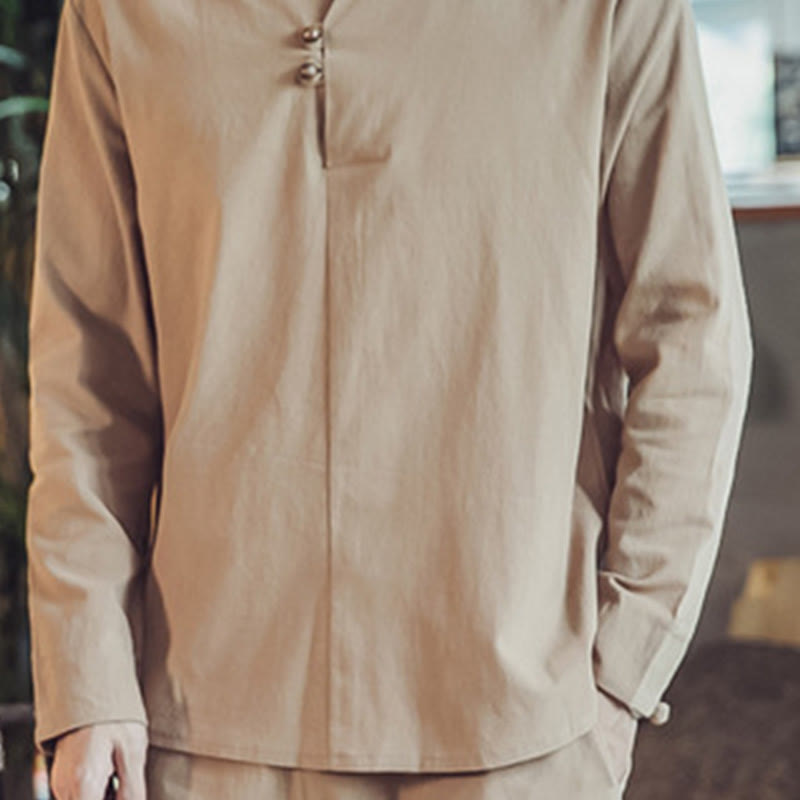 Buddha Stones 2Pcs Cotton Shirt Ankle-Length Pants With Pockets Men's Meditation Cloth Set - image 33