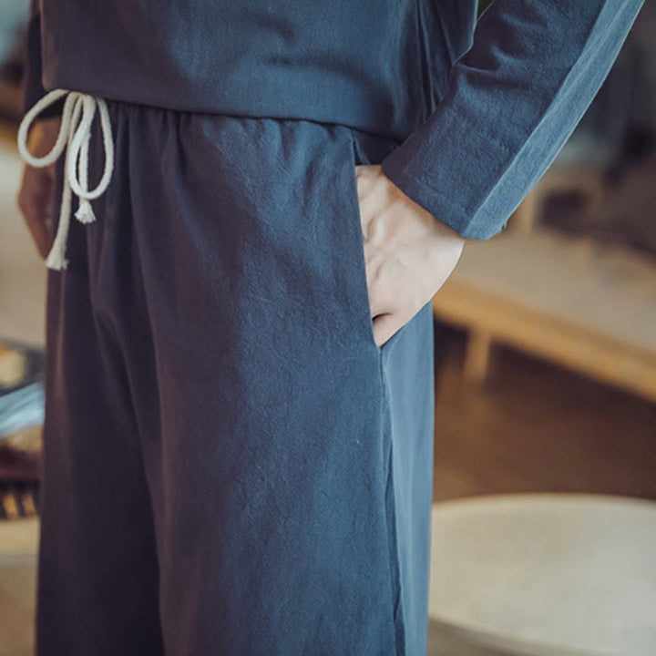 Buddha Stones 2Pcs Cotton Shirt Ankle-Length Pants With Pockets Men's Meditation Cloth Set - image 47