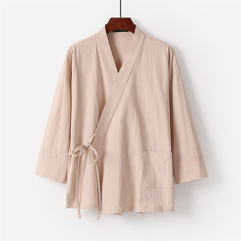 Buddha Stones 2Pcs Lace-up Cotton Kimono Pants With Pockets Men's Meditation Cloth Set - image 10