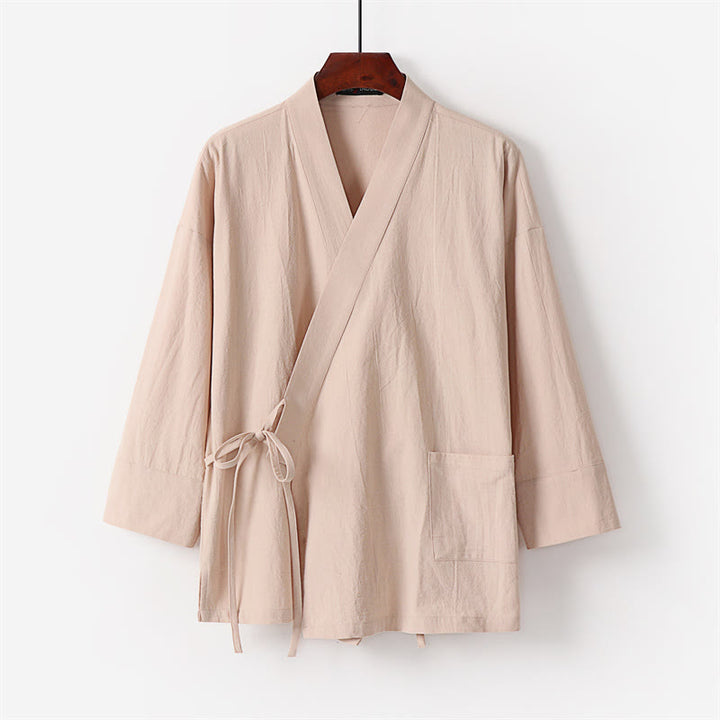 Buddha Stones 2Pcs Lace-up Cotton Kimono Pants With Pockets Men's Meditation Cloth Set - image 10