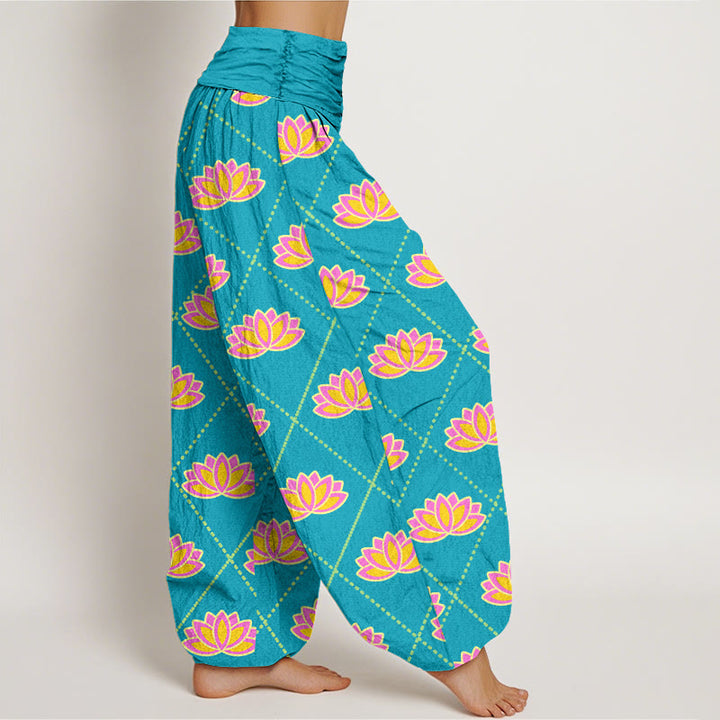 Buddha Stones Casual Vibrant Lotus Flower Pattern Women's Elastic Waist Harem Pants - image 8