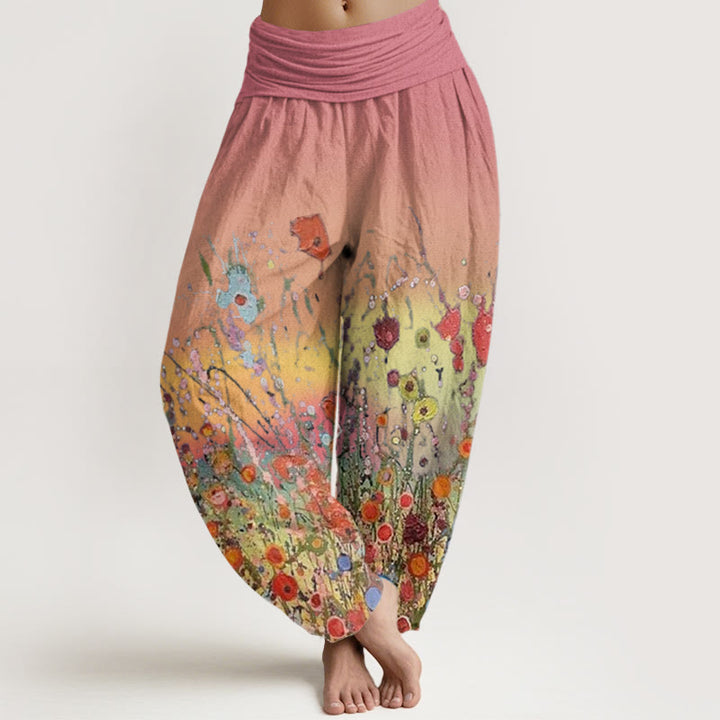 Buddha Stones Casual Colorful Flowers Gradient Background Pattern Women's Elastic Waist Harem Pants - LightCoral - US22,UK/AU26,EU54 (6XL) - image 0