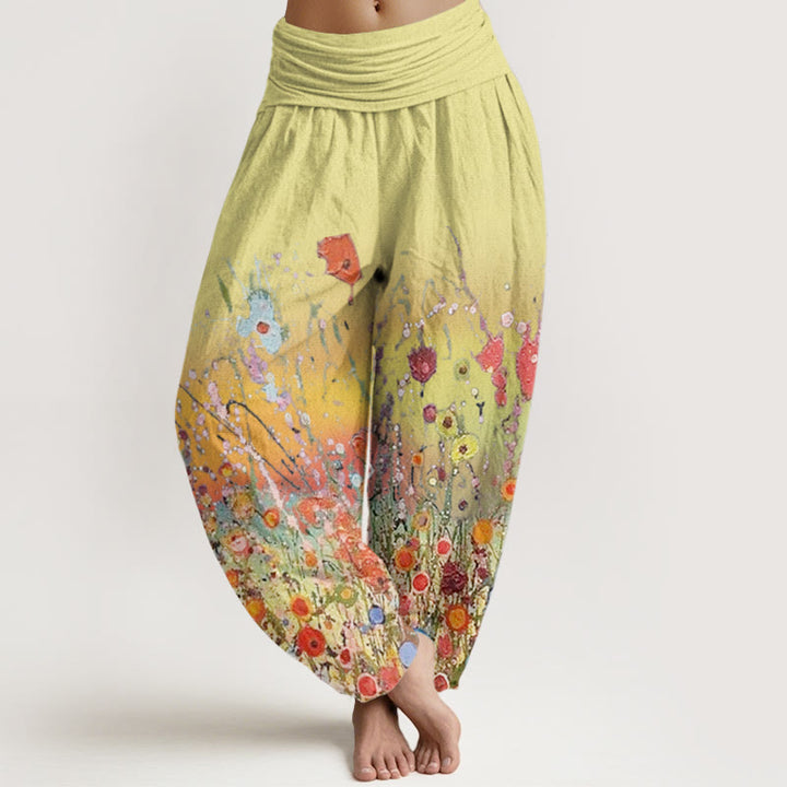 Buddha Stones Casual Colorful Flowers Gradient Background Pattern Women's Elastic Waist Harem Pants - Khaki - US22,UK/AU26,EU54 (6XL) - image 4