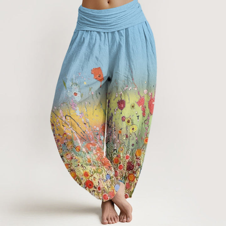Buddha Stones Casual Colorful Flowers Gradient Background Pattern Women's Elastic Waist Harem Pants - LightSkyBlue - US22,UK/AU26,EU54 (6XL) - image 7