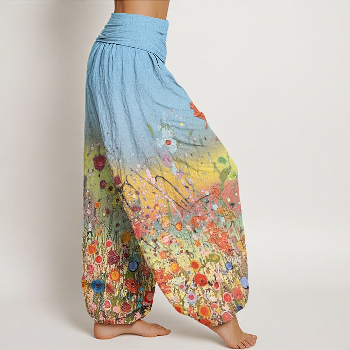 Buddha Stones Casual Colorful Flowers Gradient Background Pattern Women's Elastic Waist Harem Pants - image 8