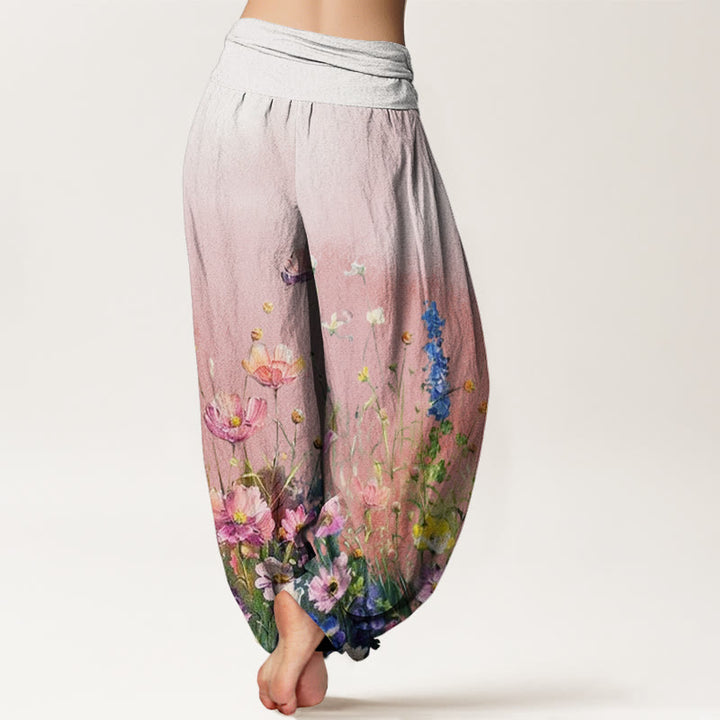 Buddha Stones Casual Watercolor Style Floral Pattern Women's Elastic Waist Harem Pants - image 2