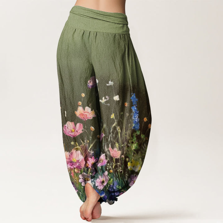 Buddha Stones Casual Watercolor Style Floral Pattern Women's Elastic Waist Harem Pants - image 6