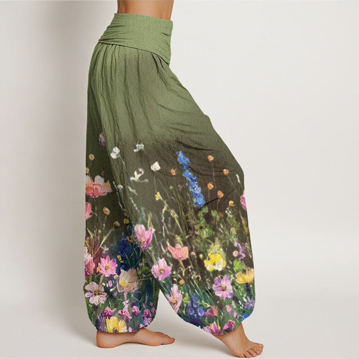 Buddha Stones Casual Watercolor Style Floral Pattern Women's Elastic Waist Harem Pants - image 5