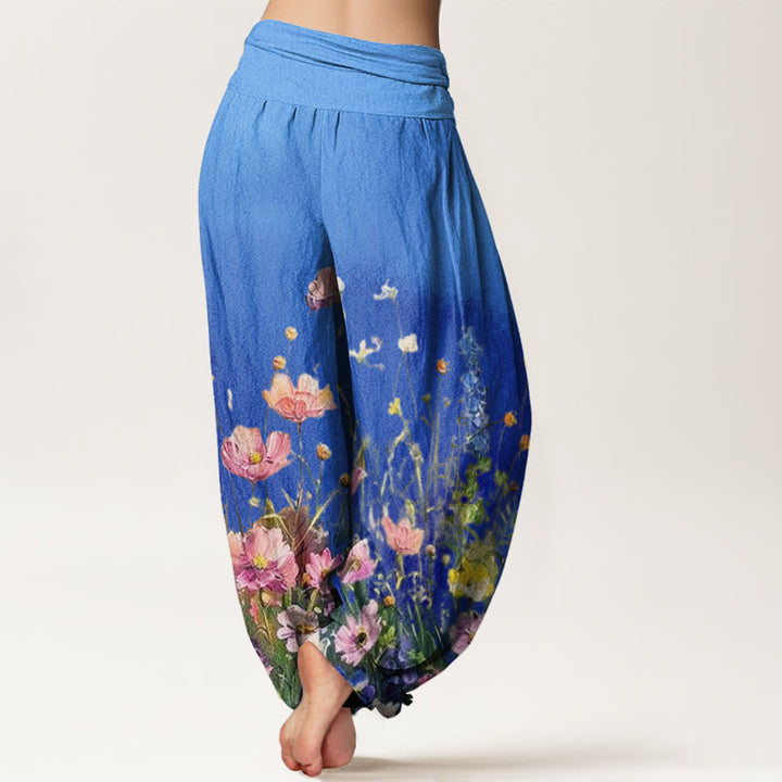 Buddha Stones Casual Watercolor Style Floral Pattern Women's Elastic Waist Harem Pants - image 9