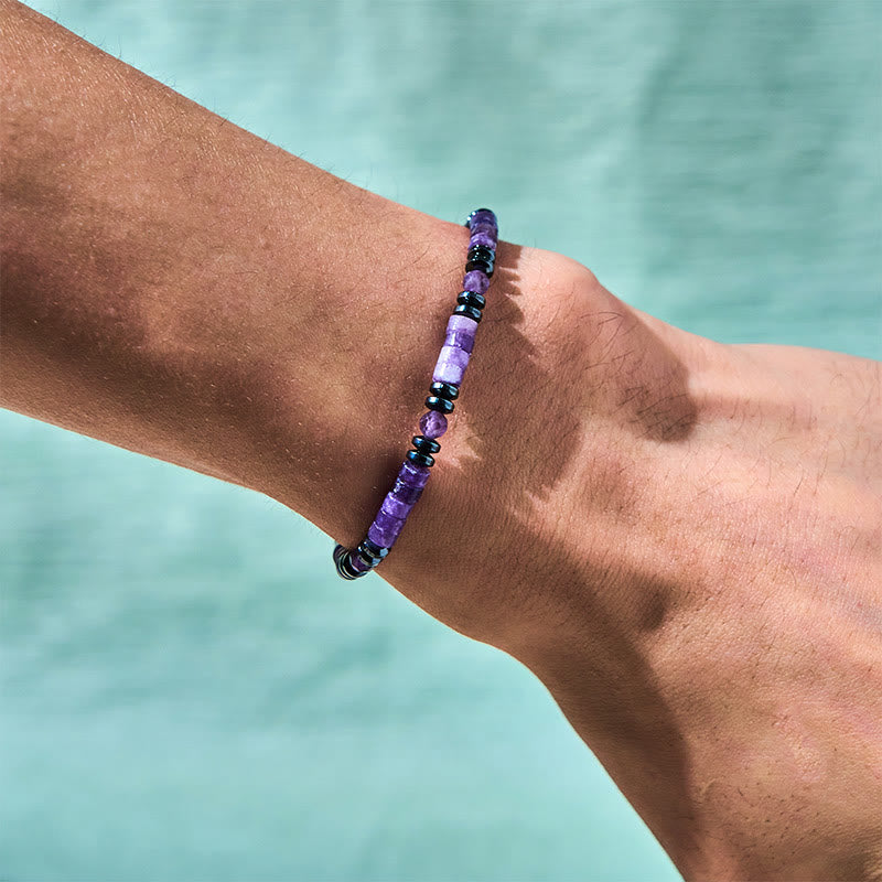 Buddha Stones Amethyst Hematite Spiritual Awareness Bracelet - image 3