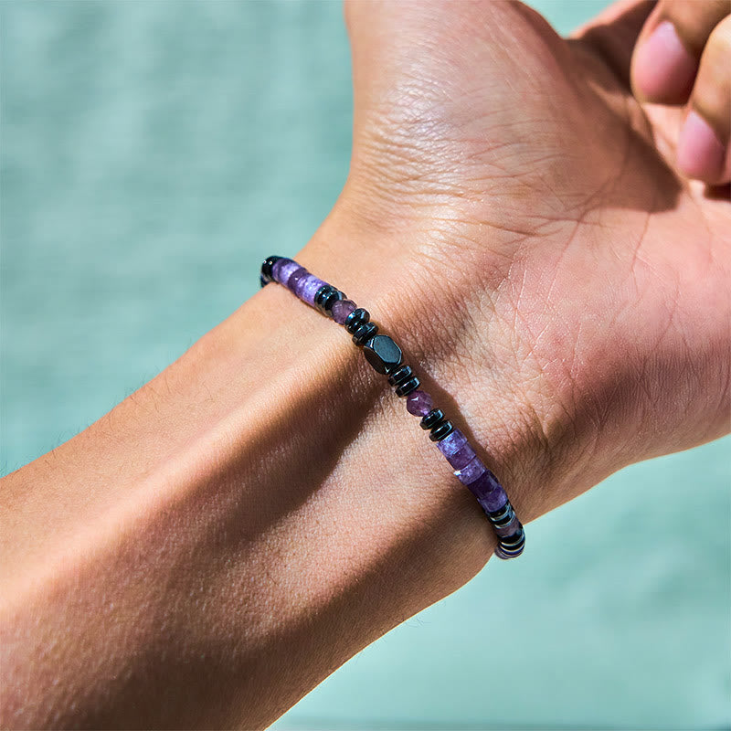 Buddha Stones Amethyst Hematite Spiritual Awareness Bracelet - image 2