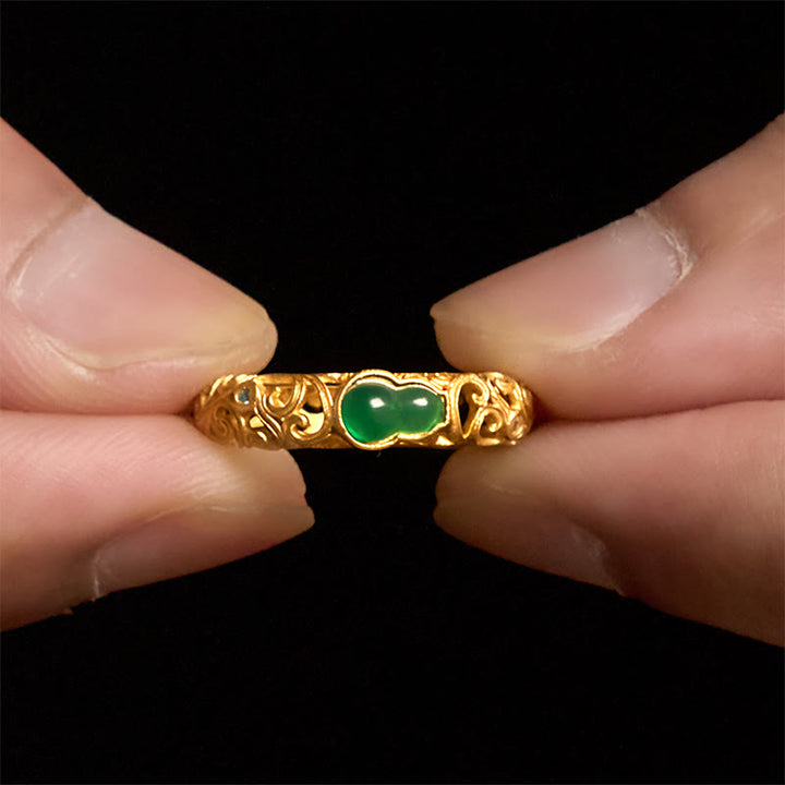 Buddha Stones Vintage Gourd Green Chalcedony Copper Alloy Wealth Ring - image 4