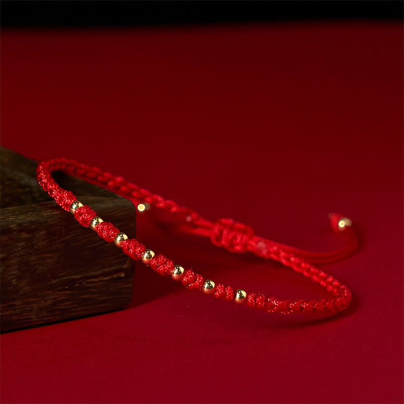 Buddha Stones 925 Sterling Silver Plated Gold Beads Red String Braided Protection Bracelet - image 3
