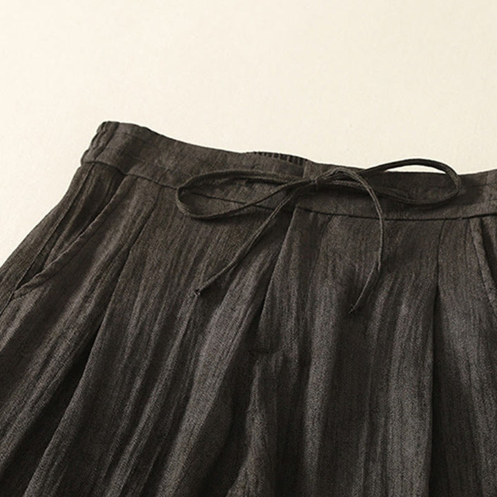 Buddha Stones Summer Plain Drawstring Zipper Design Women's Wide Leg Cotton Pants With Pockets - image 12