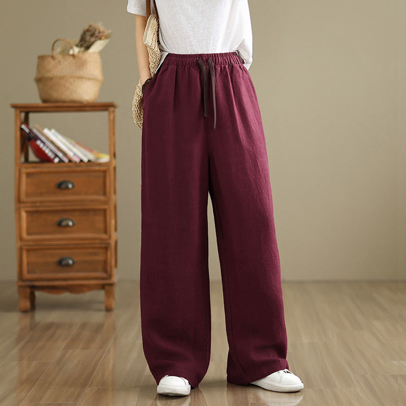 Buddha Stones Commute Retro Solid Color Women's Harem Drawstring Cotton Pants With Pockets - FireBrick - US8-10,UK/AU12-14,EU40-42 (2XL) - image 18
