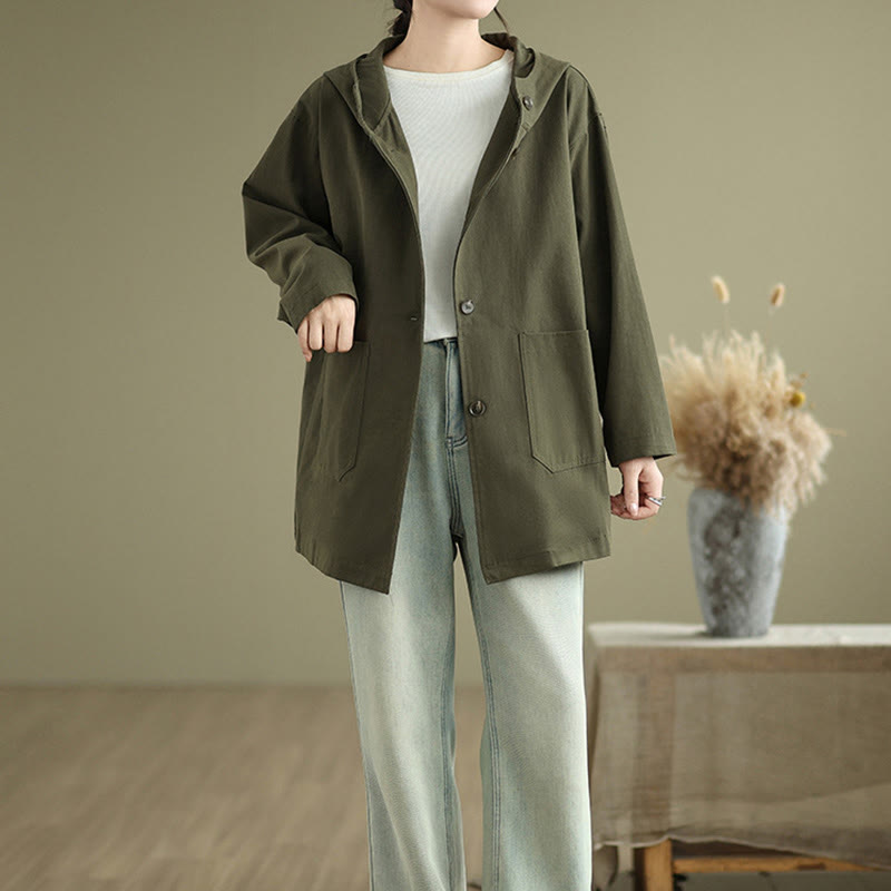 Buddha Stones Fall Vintage Hoodie Women's Cotton Linen Jacket With Front Pockets - image 5