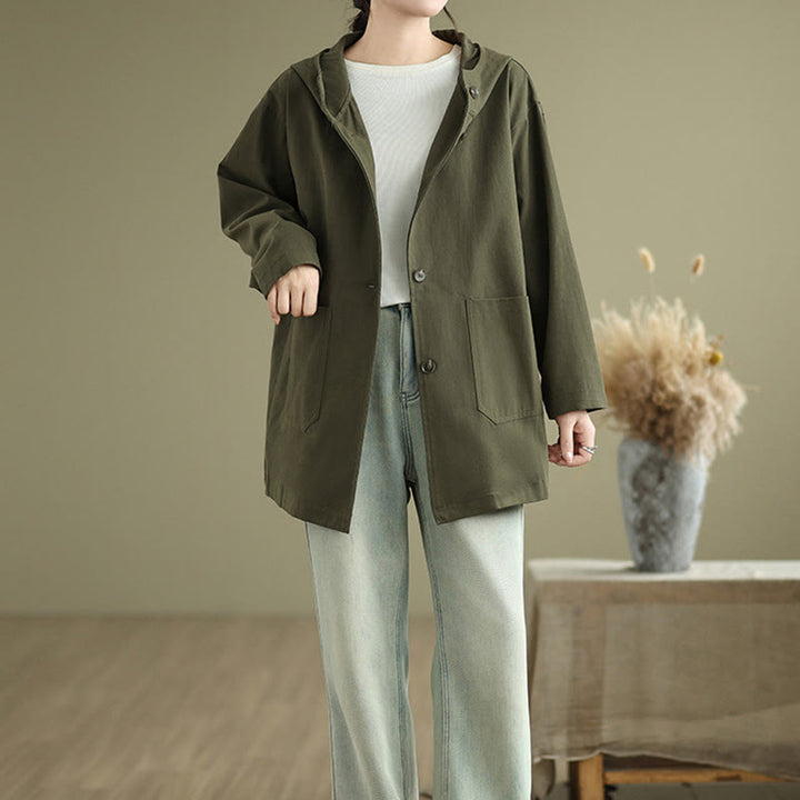 Buddha Stones Fall Vintage Hoodie Women's Cotton Linen Jacket With Front Pockets - image 5