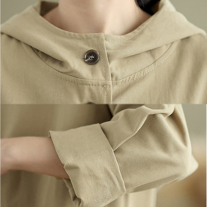 Buddha Stones Fall Vintage Hoodie Women's Cotton Linen Jacket With Front Pockets - image 13