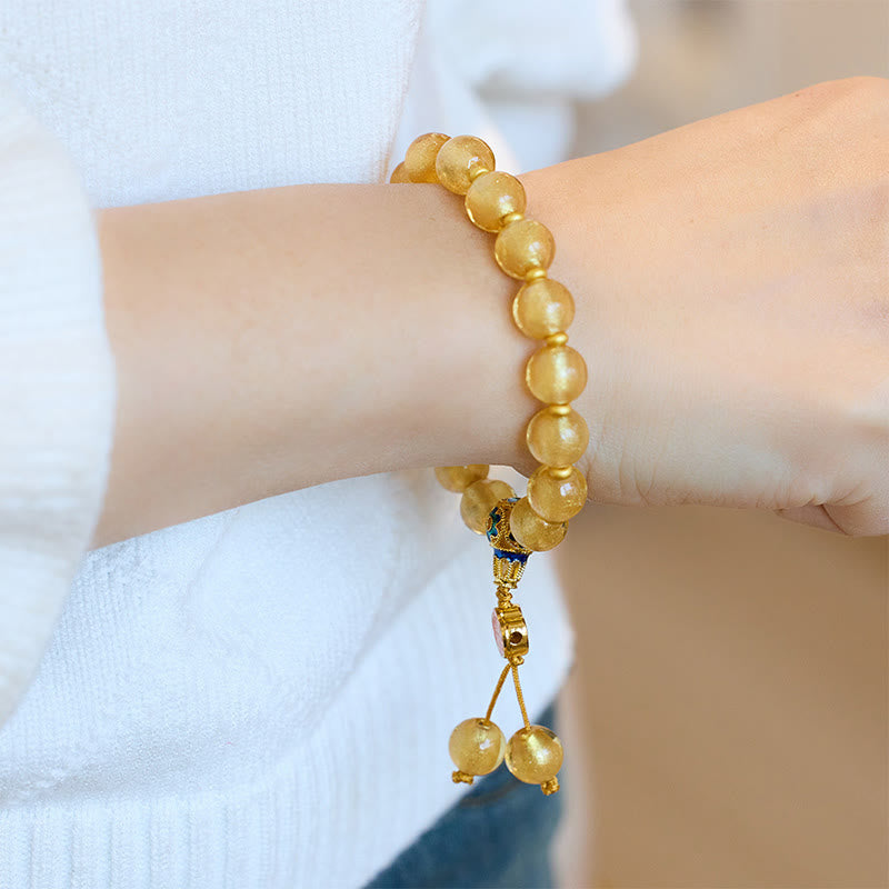 Buddha Stones Gold Foil Liuli Glass Bead Ruyi Golden Ingot Fortune Bracelet - image 8