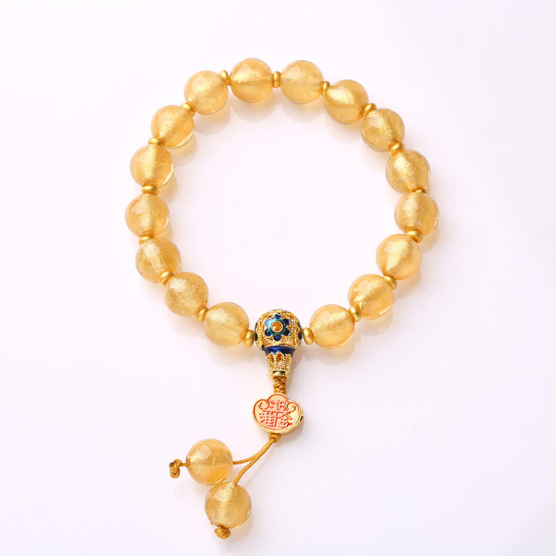 Buddha Stones Gold Foil Liuli Glass Bead Ruyi Golden Ingot Fortune Bracelet - image 7