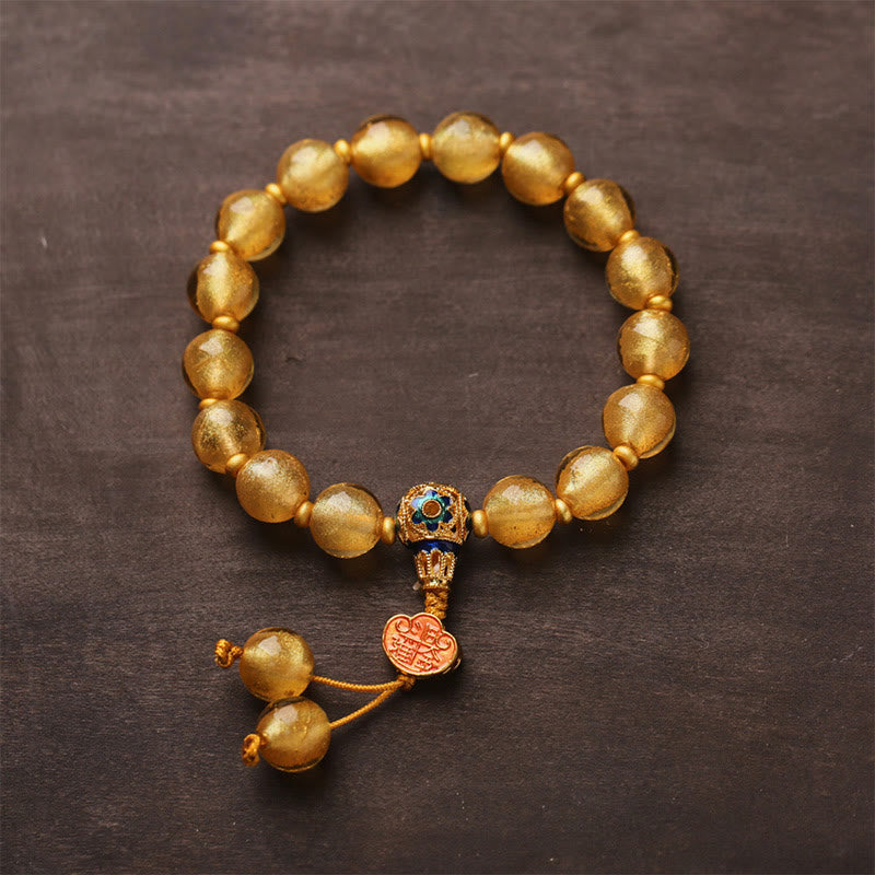 Buddha Stones Gold Foil Liuli Glass Bead Ruyi Golden Ingot Fortune Bracelet - image 2