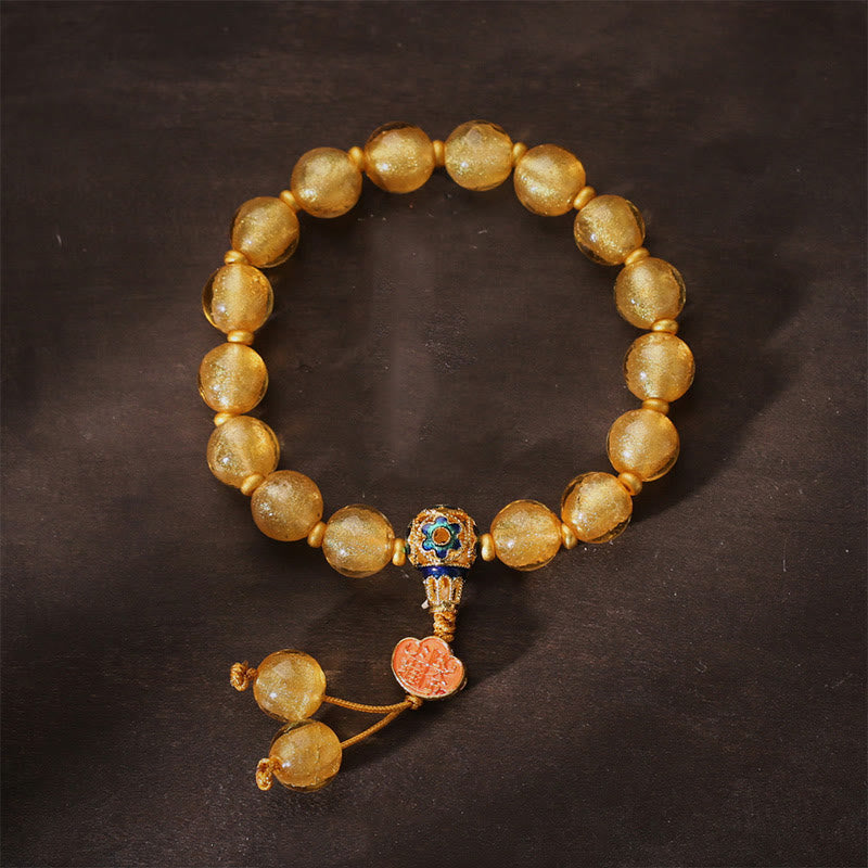 Buddha Stones Gold Foil Liuli Glass Bead Ruyi Golden Ingot Fortune Bracelet - Gold Foil Liuli(Wrist Circumference: 14-16.5cm) - image 0