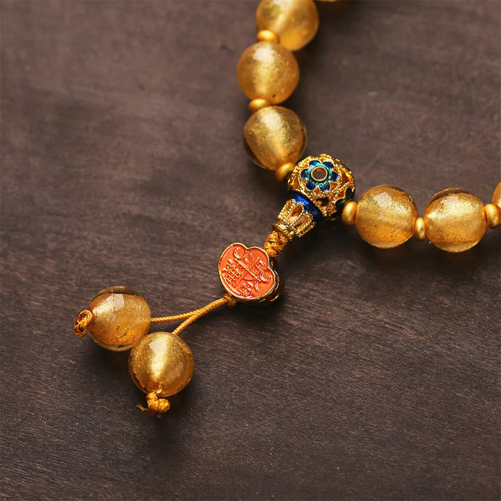 Buddha Stones Gold Foil Liuli Glass Bead Ruyi Golden Ingot Fortune Bracelet - image 5