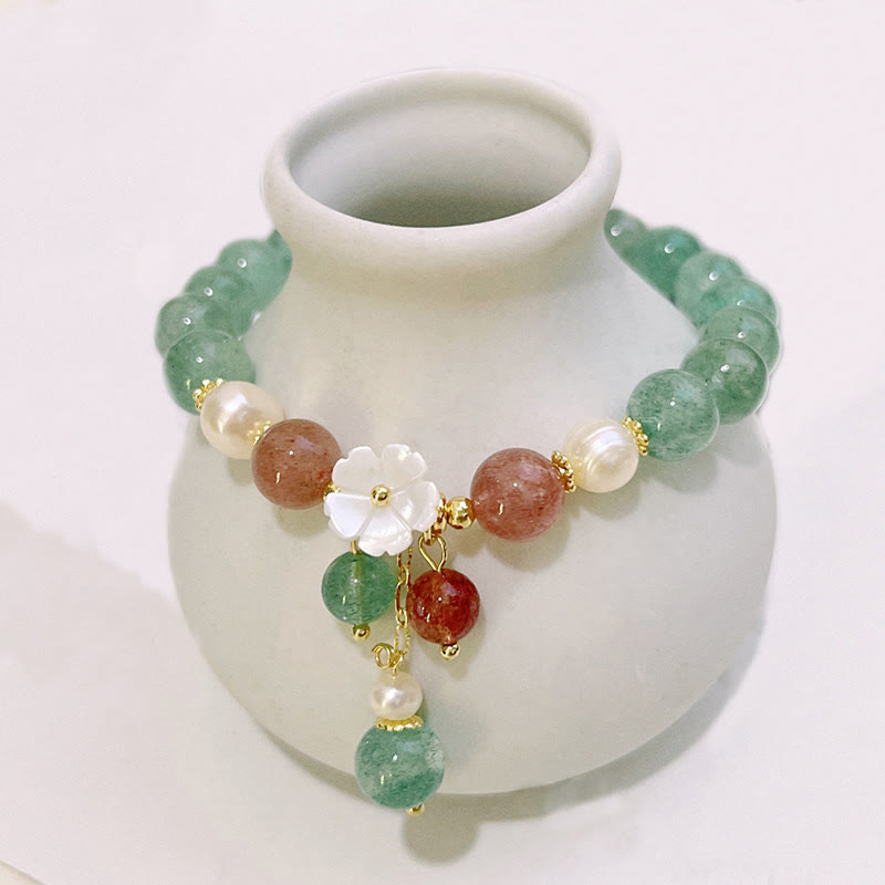 Buddha Stones Green Strawberry Quartz Shell Peach Blossom Soothing Bracelet - Green Strawberry Quartz(Wrist Circumference: 14-15cm) - image 0