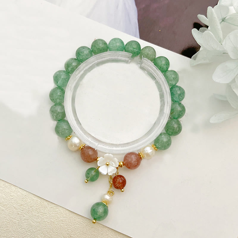 Buddha Stones Green Strawberry Quartz Shell Peach Blossom Soothing Bracelet - image 2