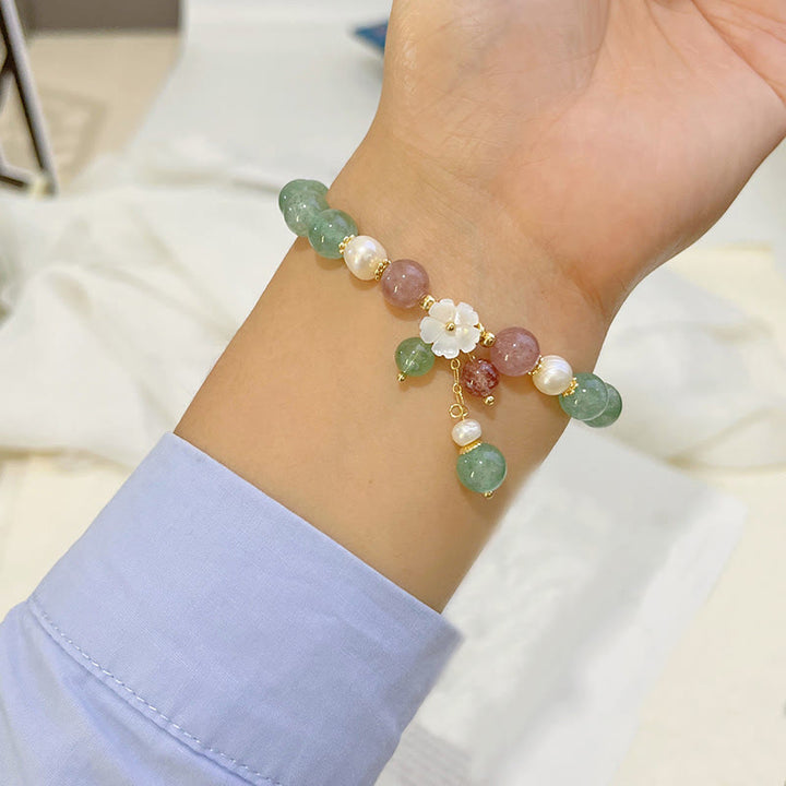 Buddha Stones Green Strawberry Quartz Shell Peach Blossom Soothing Bracelet - image 3