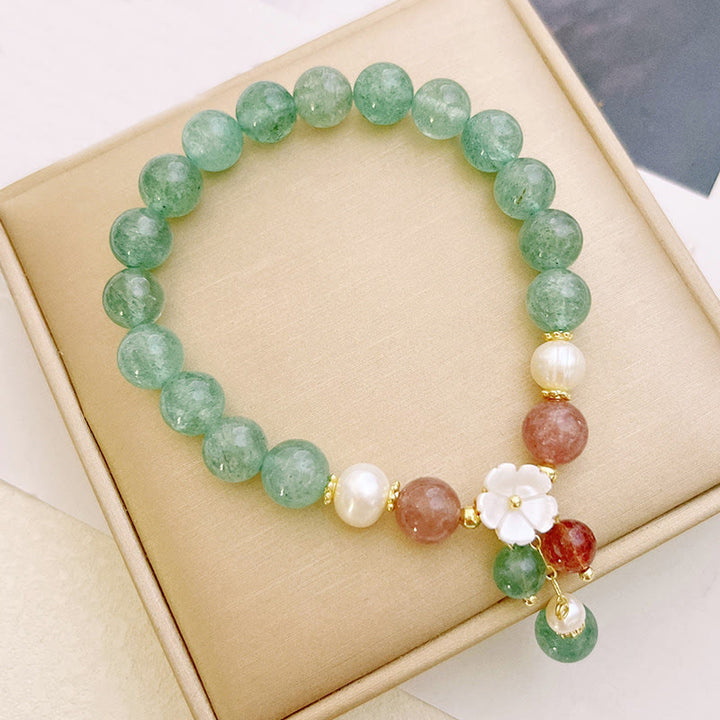 Buddha Stones Green Strawberry Quartz Shell Peach Blossom Soothing Bracelet - image 1