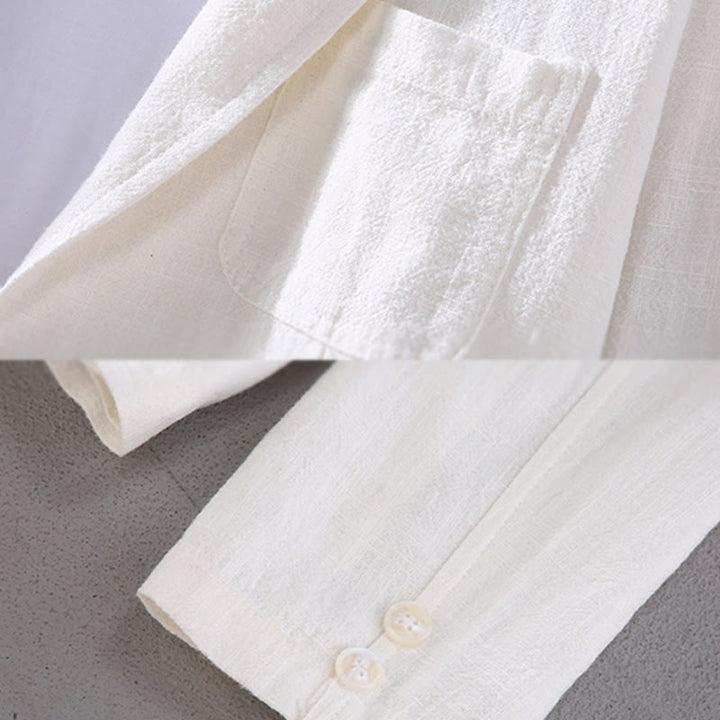 Buddha Stones Long Sleeve Button Plain Design Men's Linen Jacket Shirt With Pockets - image 4