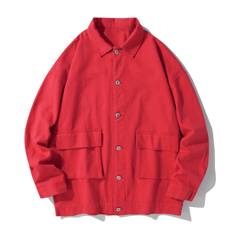 Buddha Stones Long Sleeve Button Stand Collar Design Men's Cotton Jacket Shirt With Pockets - Crimson - US/UK/AU50,EU60 (5XL) - image 10