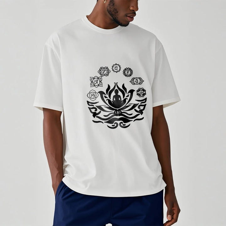 Buddha Stones OM Symbol Sanskrit Mantras Buddha Lotus Flower Design Tee T-shirt - image 1
