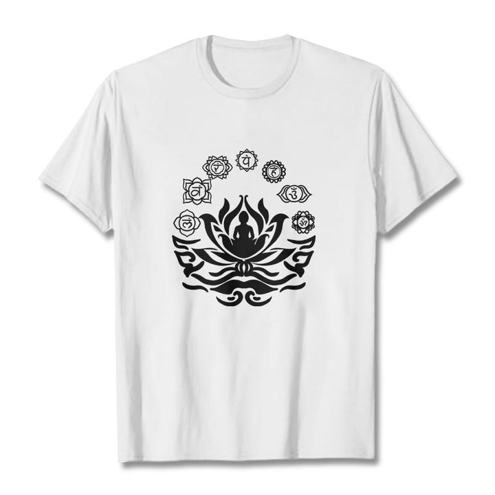 Buddha Stones OM Symbol Sanskrit Mantras Buddha Lotus Flower Design Tee T-shirt - White - 2XL - image 0