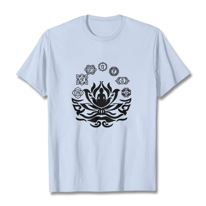 Buddha Stones OM Symbol Sanskrit Mantras Buddha Lotus Flower Design Tee T-shirt - LightCyan - 2XL - image 10