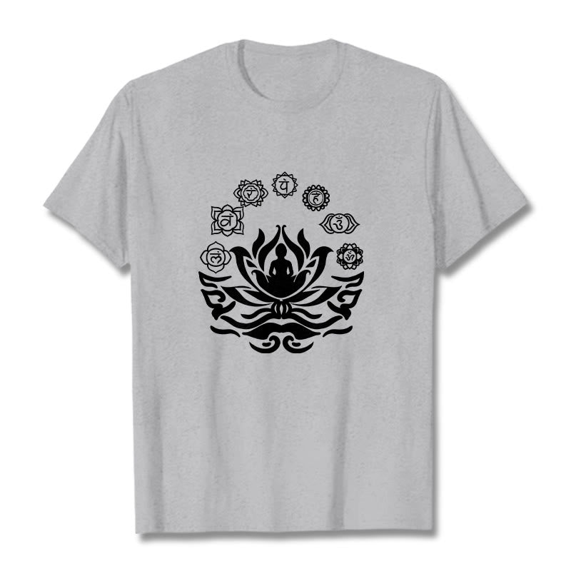 Buddha Stones OM Symbol Sanskrit Mantras Buddha Lotus Flower Design Tee T-shirt - LightGrey - 2XL - image 19